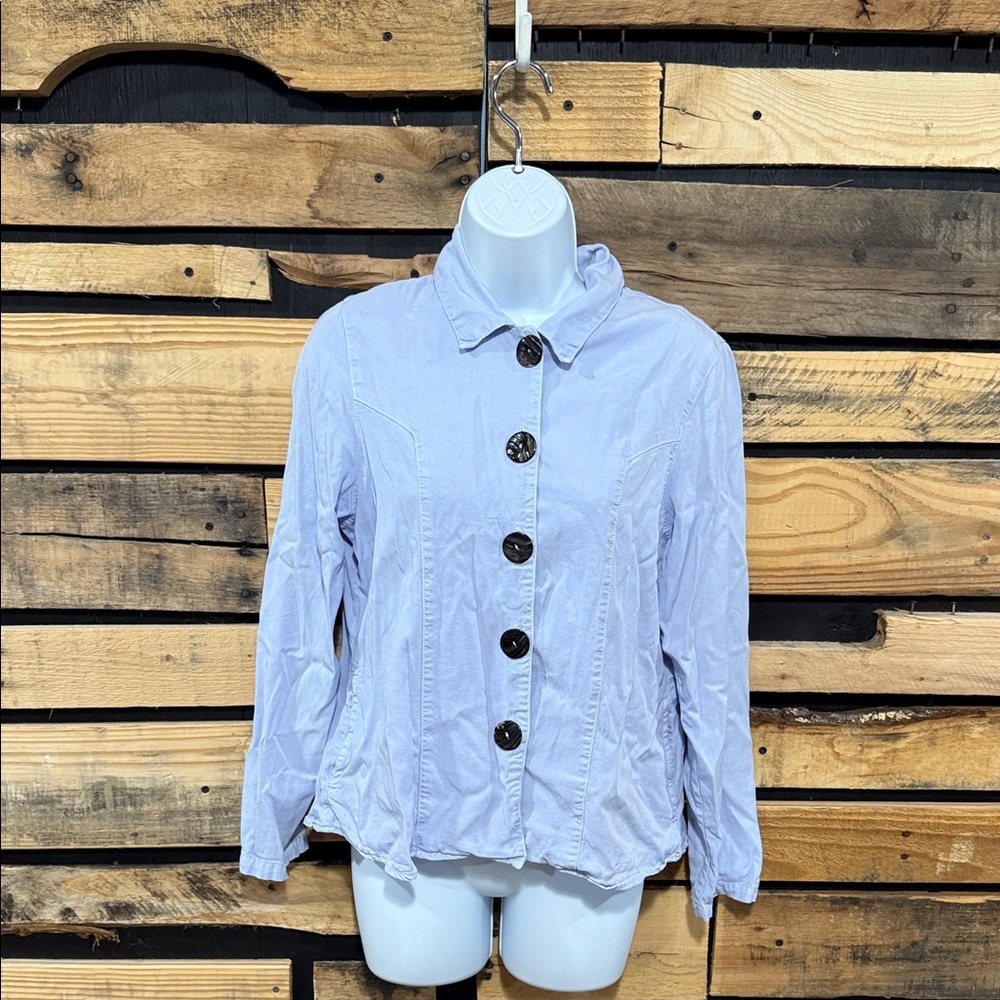 C.M.C‎ Color Me Cotton Lagenlook Lilac Colored Button Down Blouse Medium USA VTG